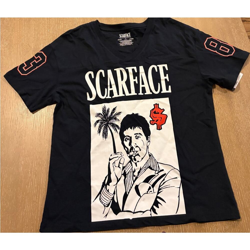 Scarface Tony Montana Miami Jersey‎ Style Graphic T-Shirt Black Red Men's M
